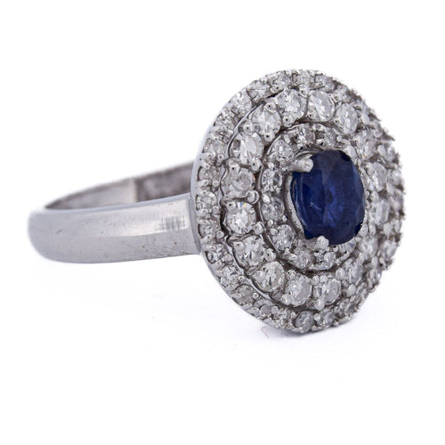 Bague 54 Bague - Or blanc 18 ct avec saphir et diamants 58 Facettes AN551 (0089)