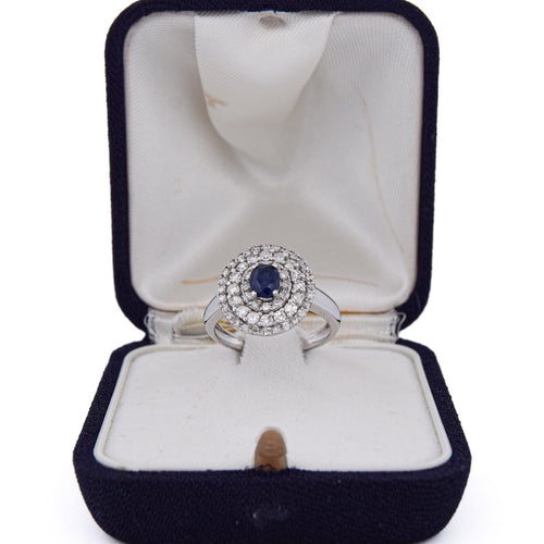 Bague 54 Bague - Or blanc 18 ct avec saphir et diamants 58 Facettes AN551 (0089)