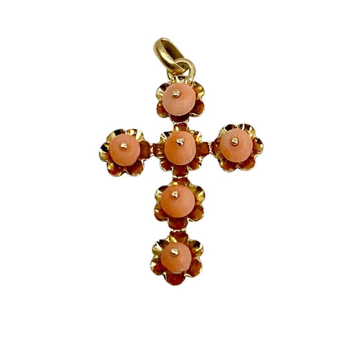 Pendentif Croix - Pendentif en or jaune 18 carats et corail, époque Napoléon III 58 Facettes AB691