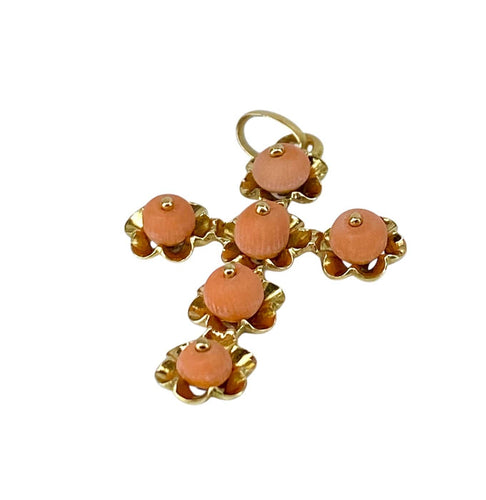 Pendentif Croix - Pendentif en or jaune 18 carats et corail, époque Napoléon III 58 Facettes AB691