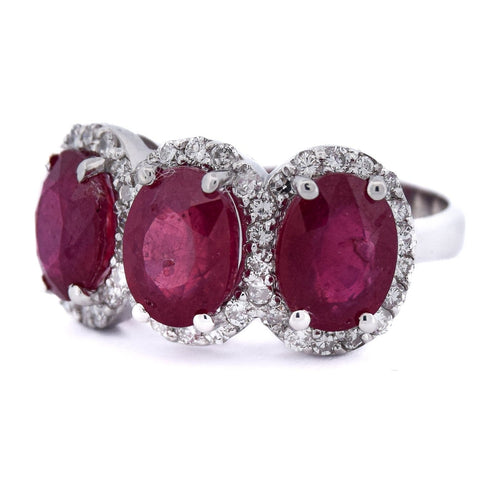 Bague 55 Bague trilogy vintage en or blanc 18 ct avec rubis et diamants 58 Facettes AN351 (07019)