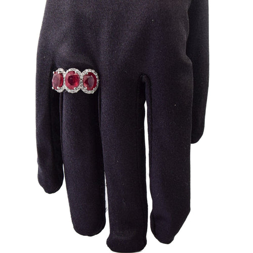 Bague 55 Bague trilogy vintage en or blanc 18 ct avec rubis et diamants 58 Facettes AN351 (07019)