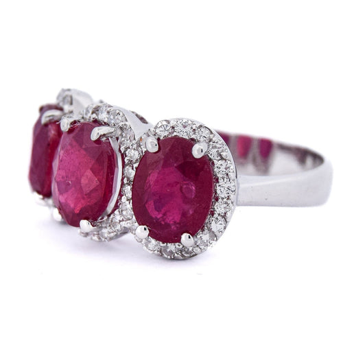 Bague 55 Bague trilogy vintage en or blanc 18 ct avec rubis et diamants 58 Facettes AN351 (07019)