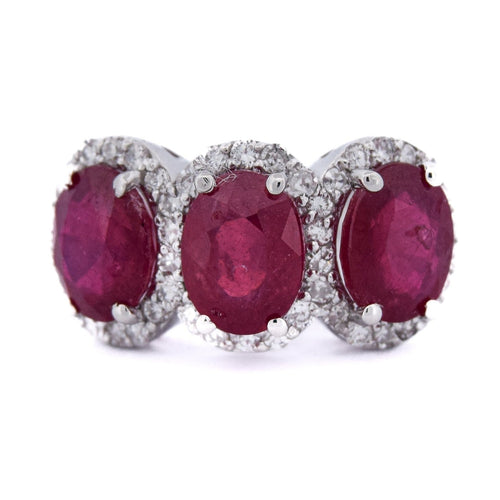 Bague 55 Bague trilogy vintage en or blanc 18 ct avec rubis et diamants 58 Facettes AN351 (07019)