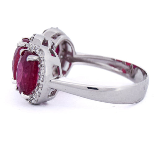 Bague 55 Bague trilogy vintage en or blanc 18 ct avec rubis et diamants 58 Facettes AN351 (07019)