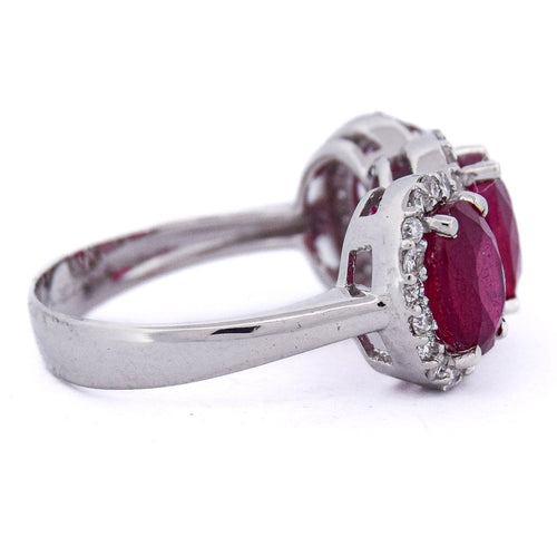 Bague 55 Bague trilogy vintage en or blanc 18 ct avec rubis et diamants 58 Facettes AN351 (07019)