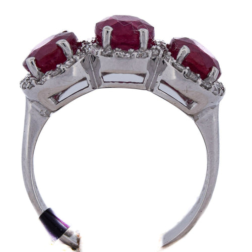 Bague 55 Bague trilogy vintage en or blanc 18 ct avec rubis et diamants 58 Facettes AN351 (07019)