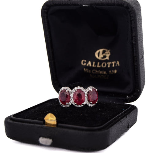Bague 55 Bague trilogy vintage en or blanc 18 ct avec rubis et diamants 58 Facettes AN351 (07019)