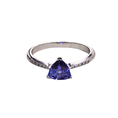Bague 53 Bague en or blanc 18k avec tanzanite et diamants 58 Facettes S472