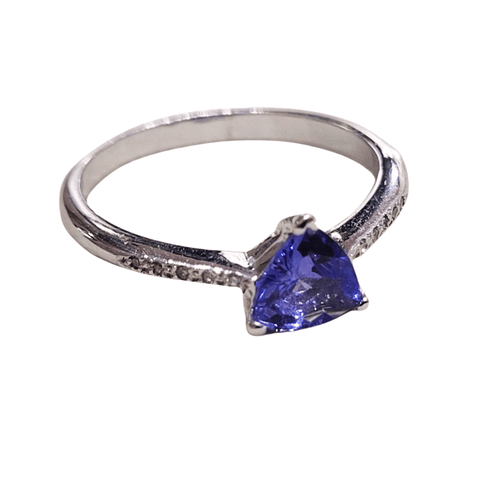 Bague 53 Bague en or blanc 18k avec tanzanite et diamants 58 Facettes S472