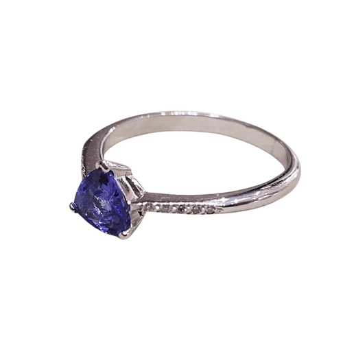 Bague 53 Bague en or blanc 18k avec tanzanite et diamants 58 Facettes S472