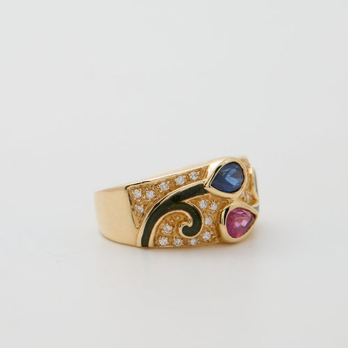 Bague 53 Bague toi et moi en or jaune 18K saphir, rubis et diamants 58 Facettes BAGUE-LP1705