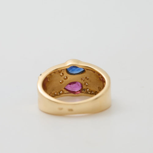 Bague 53 Bague toi et moi en or jaune 18K saphir, rubis et diamants 58 Facettes BAGUE-LP1705