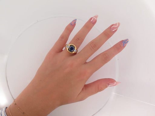Bague 57 Poiray - Bague en or jaune 18k avec saphir et diamants baguette, T57 58 Facettes 273906