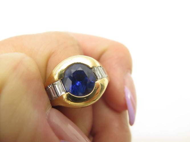 Bague 57 Poiray - Bague en or jaune 18k avec saphir et diamants baguette, T57 58 Facettes 273906
