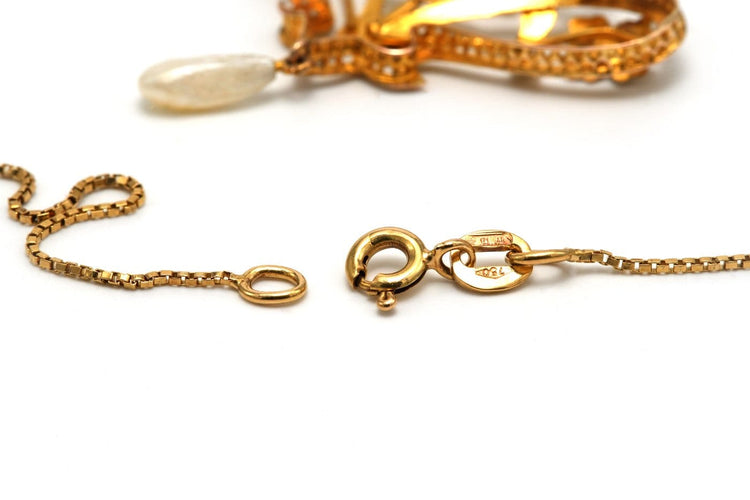 Collier Collier Art nouveau en or jaune 18 carats, rubis, diamants taille rose et perle 58 Facettes B836