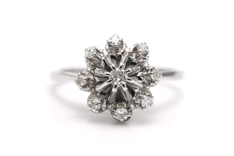 Bague 51 Bague Art déco en or blanc 18 carats sertie de diamants taille brillant 58 Facettes B841