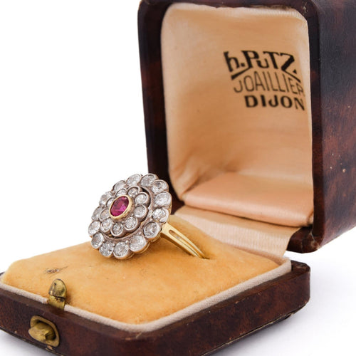 Bague 58 Bague victorienne en or jaune 18 ct, rubis et diamants 58 Facettes AN626 '(00219)