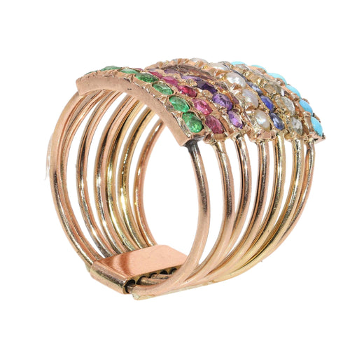 Bague 53 Bague harem victorienne à sept anneaux de pierres précieuses, vers 1890 58 Facettes 26026-0224