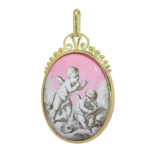 Pendentif Pendentif géorgien en or avec émail grisaille représentant deux chérubins 58 Facettes 26065-0293