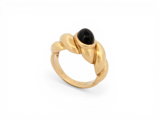 Bague 51 Van Cleef & Arpels - Bague jonc torsadée en or jaune 18k et onyx 58 Facettes 273892