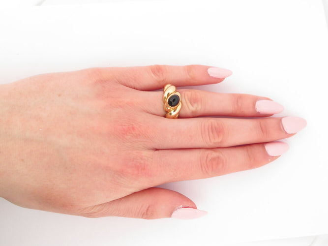 Bague 51 Van Cleef & Arpels - Bague jonc torsadée en or jaune 18k et onyx 58 Facettes 273892