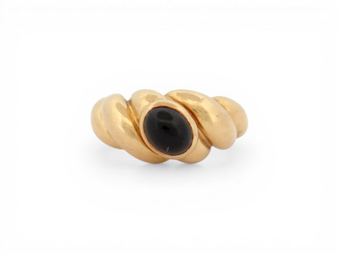 Bague 51 Van Cleef & Arpels - Bague jonc torsadée en or jaune 18k et onyx 58 Facettes 273892