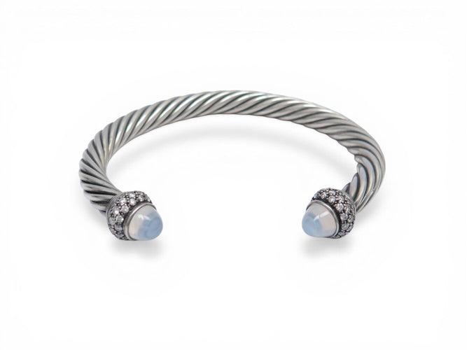 Bracelet David Yurman Cable Classic - Bracelet en argent 925 avec calcédoine et diamants 58 Facettes 273830