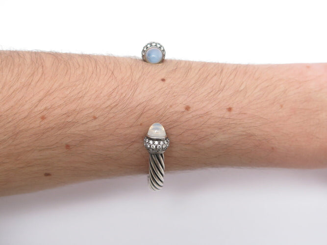 Bracelet David Yurman Cable Classic - Bracelet en argent 925 avec calcédoine et diamants 58 Facettes 273830