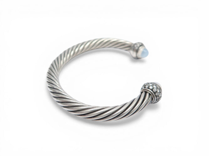 Bracelet David Yurman Cable Classic - Bracelet en argent 925 avec calcédoine et diamants 58 Facettes 273830