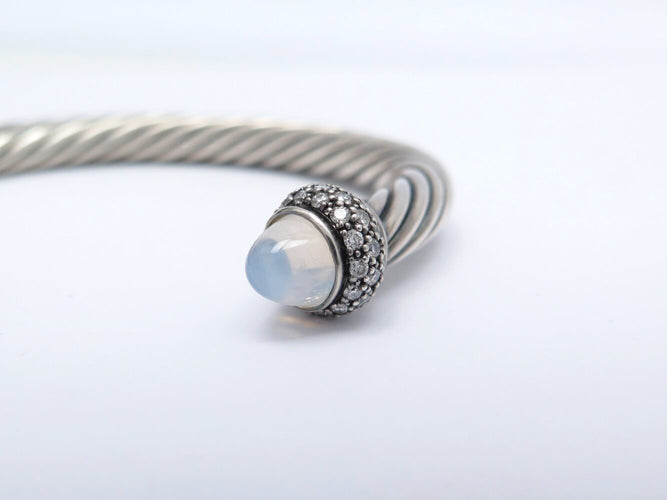 Bracelet David Yurman Cable Classic - Bracelet en argent 925 avec calcédoine et diamants 58 Facettes 273830
