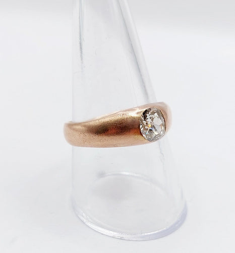 Bague 58.5 Bague jonc antique en or rose 18k avec diamant taille ancienne 58 Facettes A06899