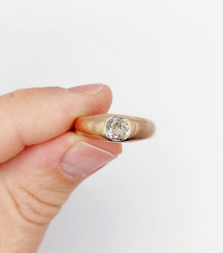 Bague 58.5 Bague jonc antique en or rose 18k avec diamant taille ancienne 58 Facettes A06899