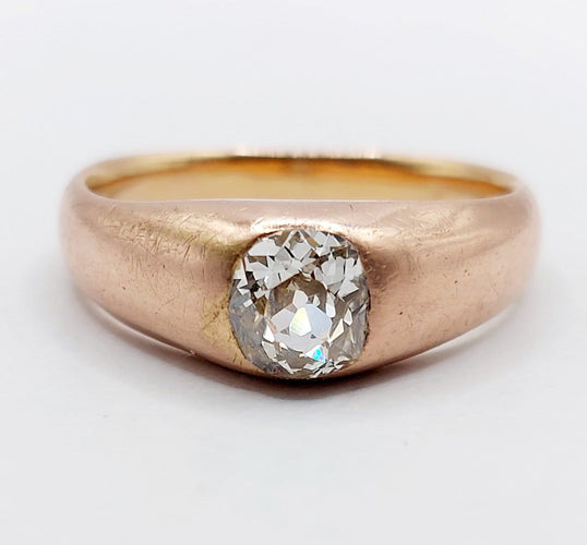 Bague 58.5 Bague jonc antique en or rose 18k avec diamant taille ancienne 58 Facettes A06899