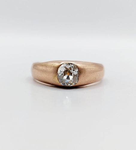 Bague 58.5 Bague jonc antique en or rose 18k avec diamant taille ancienne 58 Facettes A06899