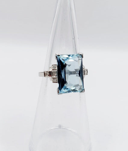 Bague 47 Bague Art déco en platine avec aigue-marine 4,50 ct et diamants 58 Facettes A06879