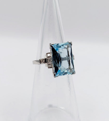 Bague 47 Bague Art déco en platine avec aigue-marine 4,50 ct et diamants 58 Facettes A06879