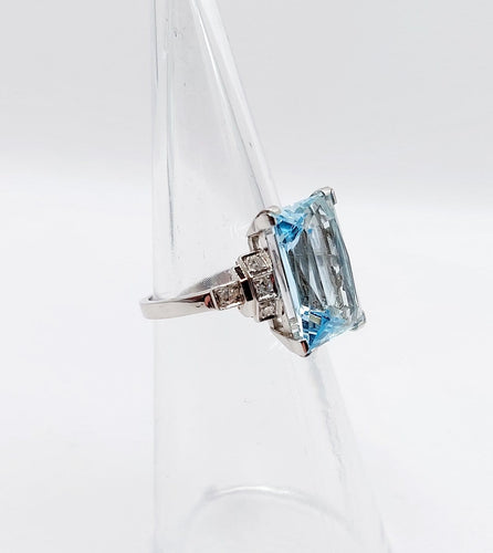 Bague 47 Bague Art déco en platine avec aigue-marine 4,50 ct et diamants 58 Facettes A06879