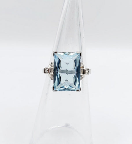Bague 47 Bague Art déco en platine avec aigue-marine 4,50 ct et diamants 58 Facettes A06879