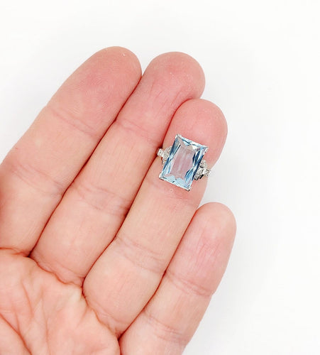 Bague 47 Bague Art déco en platine avec aigue-marine 4,50 ct et diamants 58 Facettes A06879