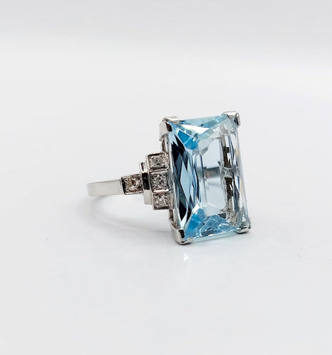 Bague 47 Bague Art déco en platine avec aigue-marine 4,50 ct et diamants 58 Facettes A06879