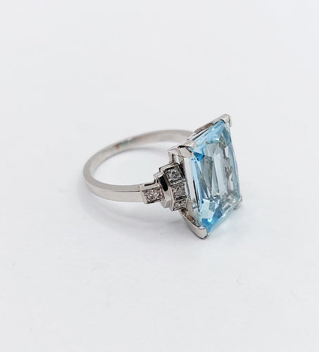 Bague 47 Bague Art déco en platine avec aigue-marine 4,50 ct et diamants 58 Facettes A06879