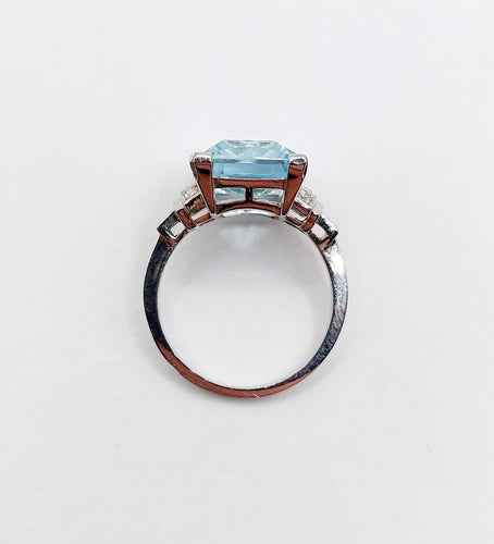 Bague 47 Bague Art déco en platine avec aigue-marine 4,50 ct et diamants 58 Facettes A06879