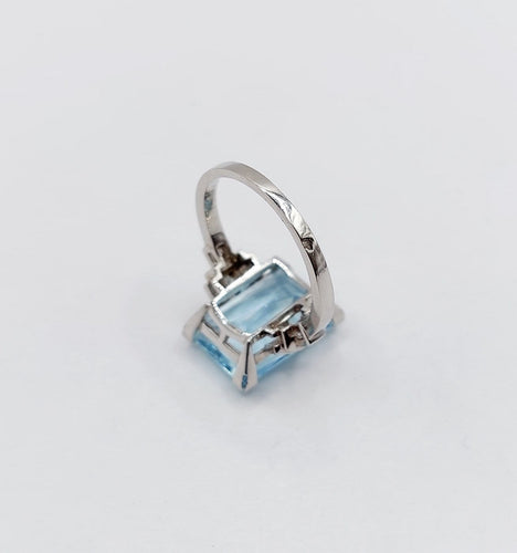 Bague 47 Bague Art déco en platine avec aigue-marine 4,50 ct et diamants 58 Facettes A06879