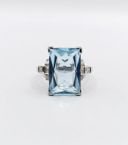 Bague 47 Bague Art déco en platine avec aigue-marine 4,50 ct et diamants 58 Facettes A06879