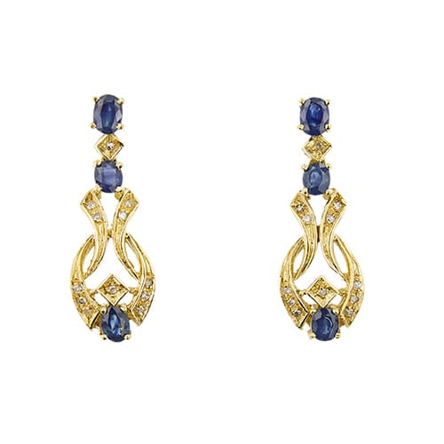 Boucles d'oreilles Boucles d’oreilles pendantes - Or jaune 18 ct, saphirs et diamants 58 Facettes 40862