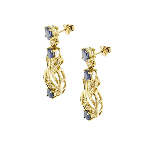Boucles d'oreilles Boucles d’oreilles pendantes - Or jaune 18 ct, saphirs et diamants 58 Facettes 40862