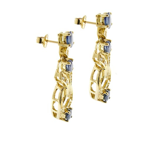 Boucles d'oreilles Boucles d’oreilles pendantes - Or jaune 18 ct, saphirs et diamants 58 Facettes 40862