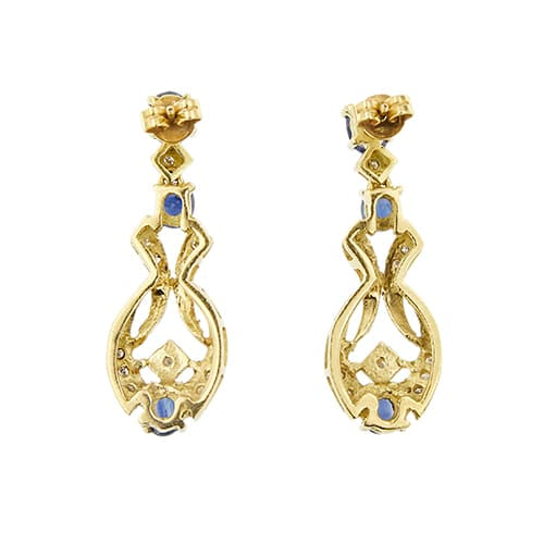 Boucles d'oreilles Boucles d’oreilles pendantes - Or jaune 18 ct, saphirs et diamants 58 Facettes 40862