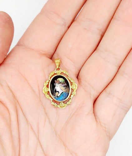 Pendentif Blanchet Limoges - Pendentif Art nouveau en or 18k à plaque émaillée 58 Facettes A06895